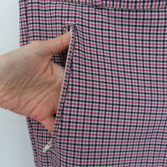 Banana Republic Women 4 Sloan Pink Brown Black Check Cropped Pants Zip Pockets - Picture 3 of 13